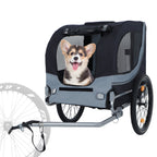 Large Folding Bike Trailer for Dogs with Mesh Ventilation - Gray