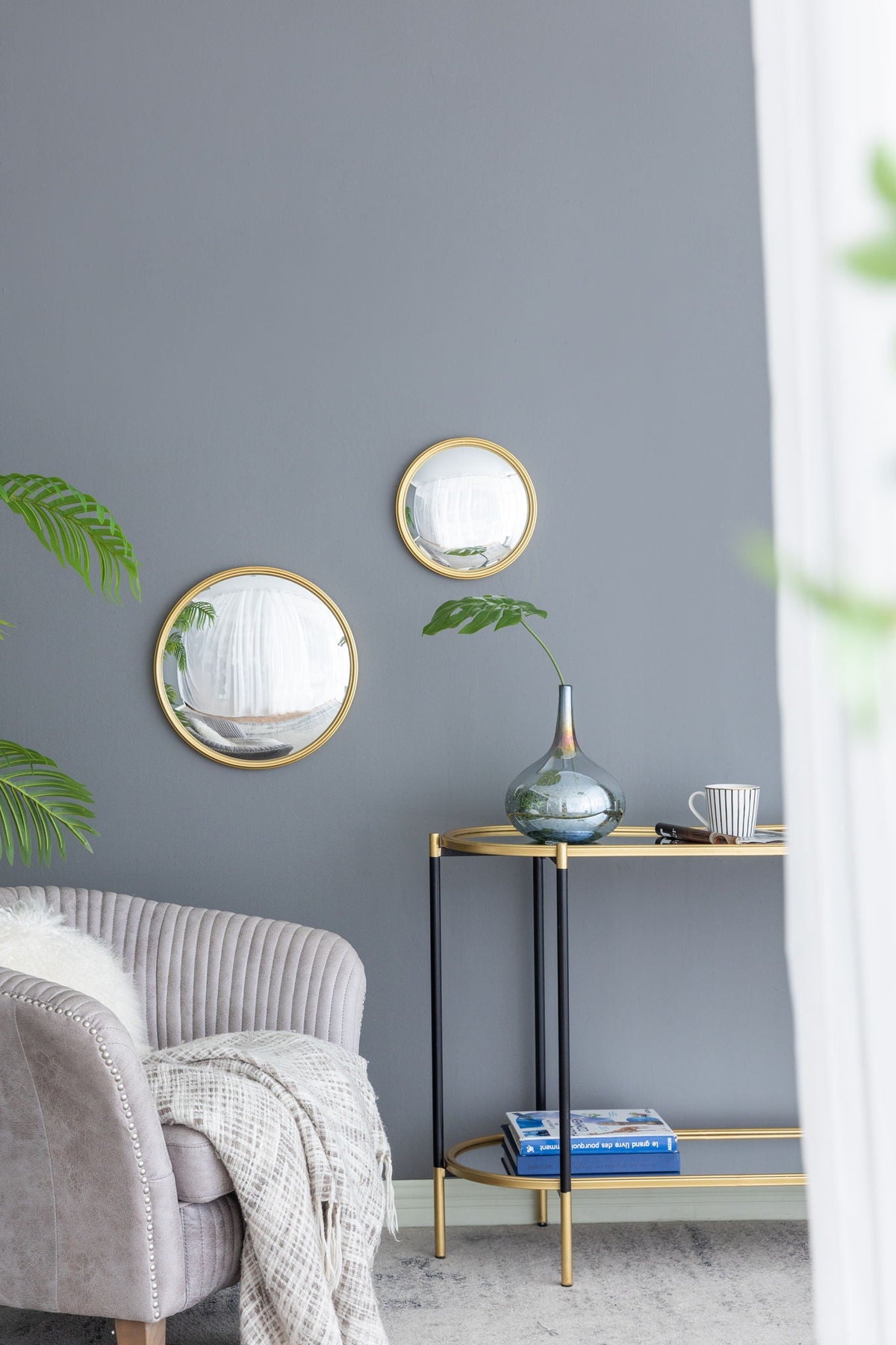 Round Mirror with Iron Frame - Gray