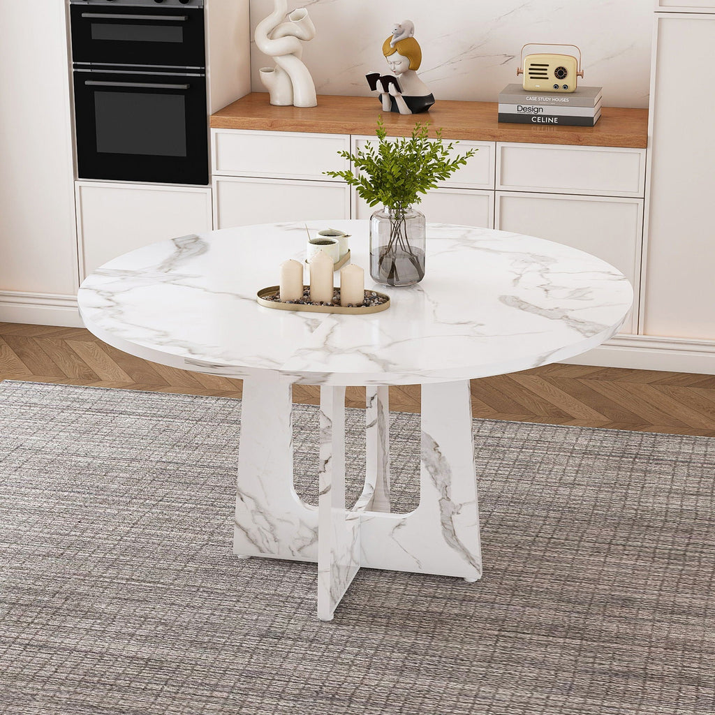 Round Dining Table For 4 with Wood & Iron Construction - Dark Brown or White