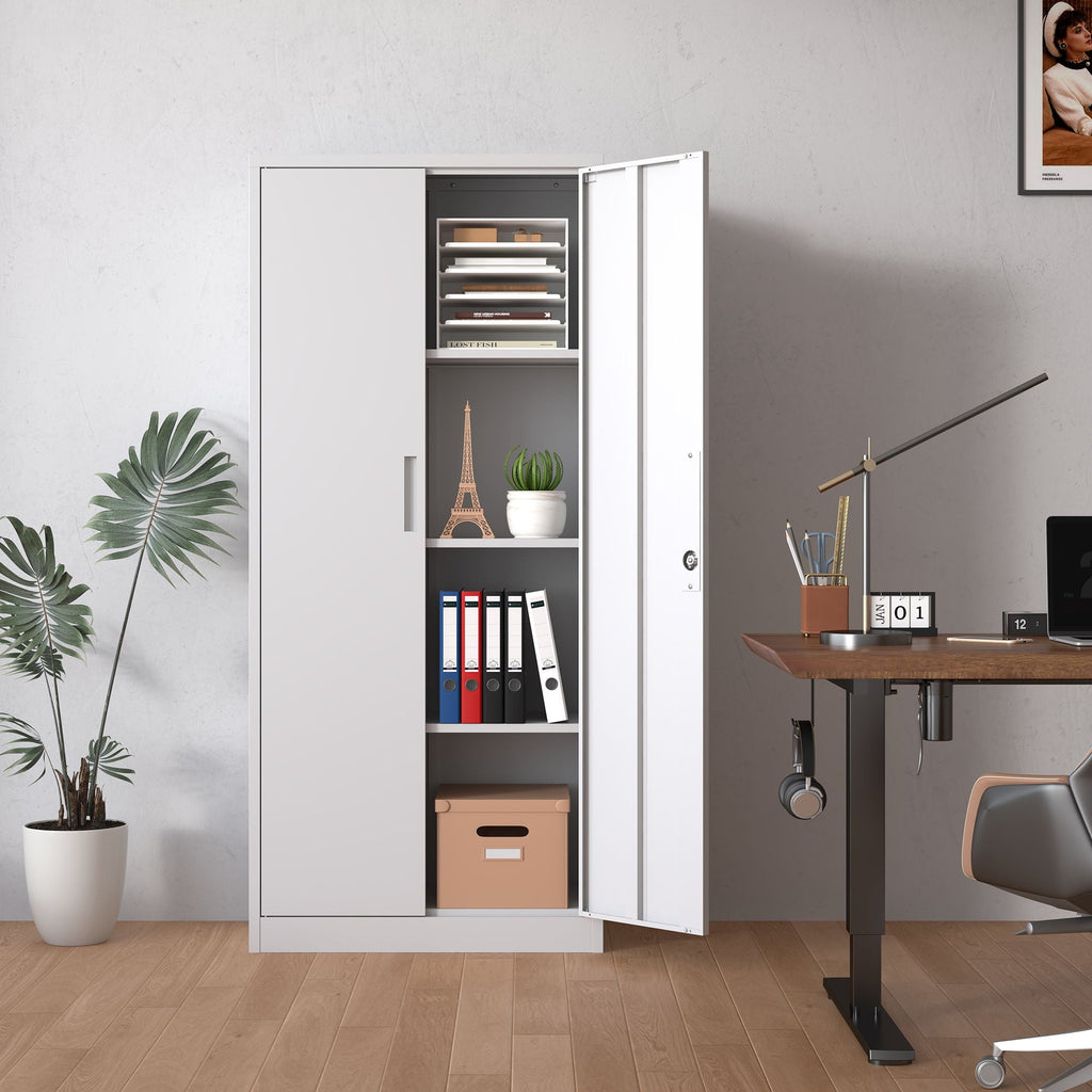 Heavy Metal Garage Storage Cabinet with Locking Doors - Black or White