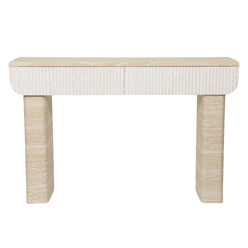 Entryway Table with 2 Hidden Handle Drawers – Beige / Yellow