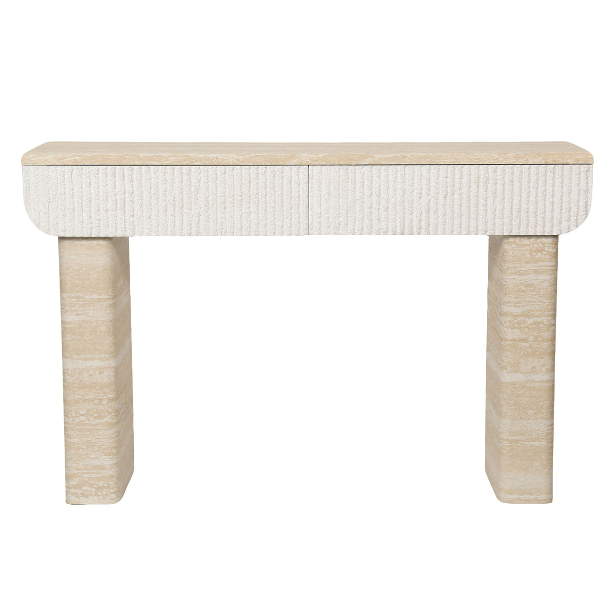Entryway Table with 2 Hidden Handle Drawers – Beige / Yellow