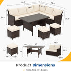 7 Piece Patio Dining Set with Cushions, Modular Sectional Sofa & Storage Table - Blue or Beige