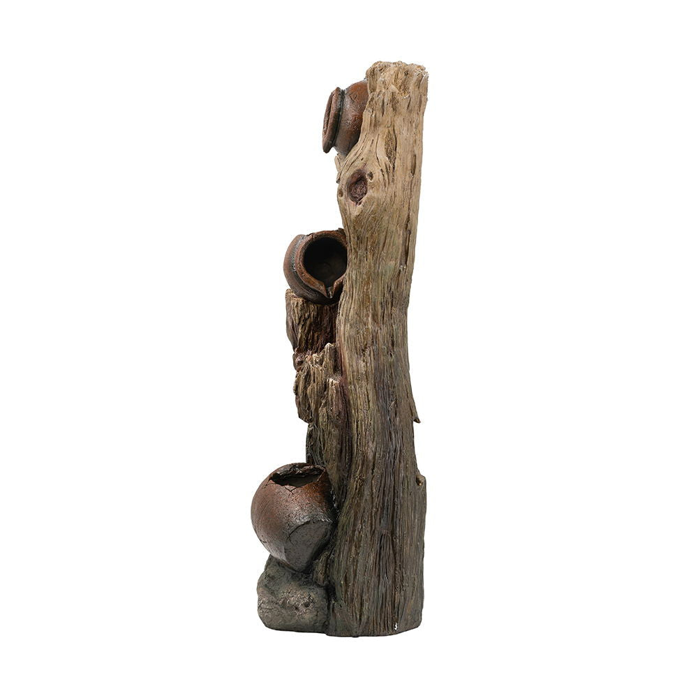 Decorative 3 Tier Tree Trunk Fountain with LED Lights - Brown