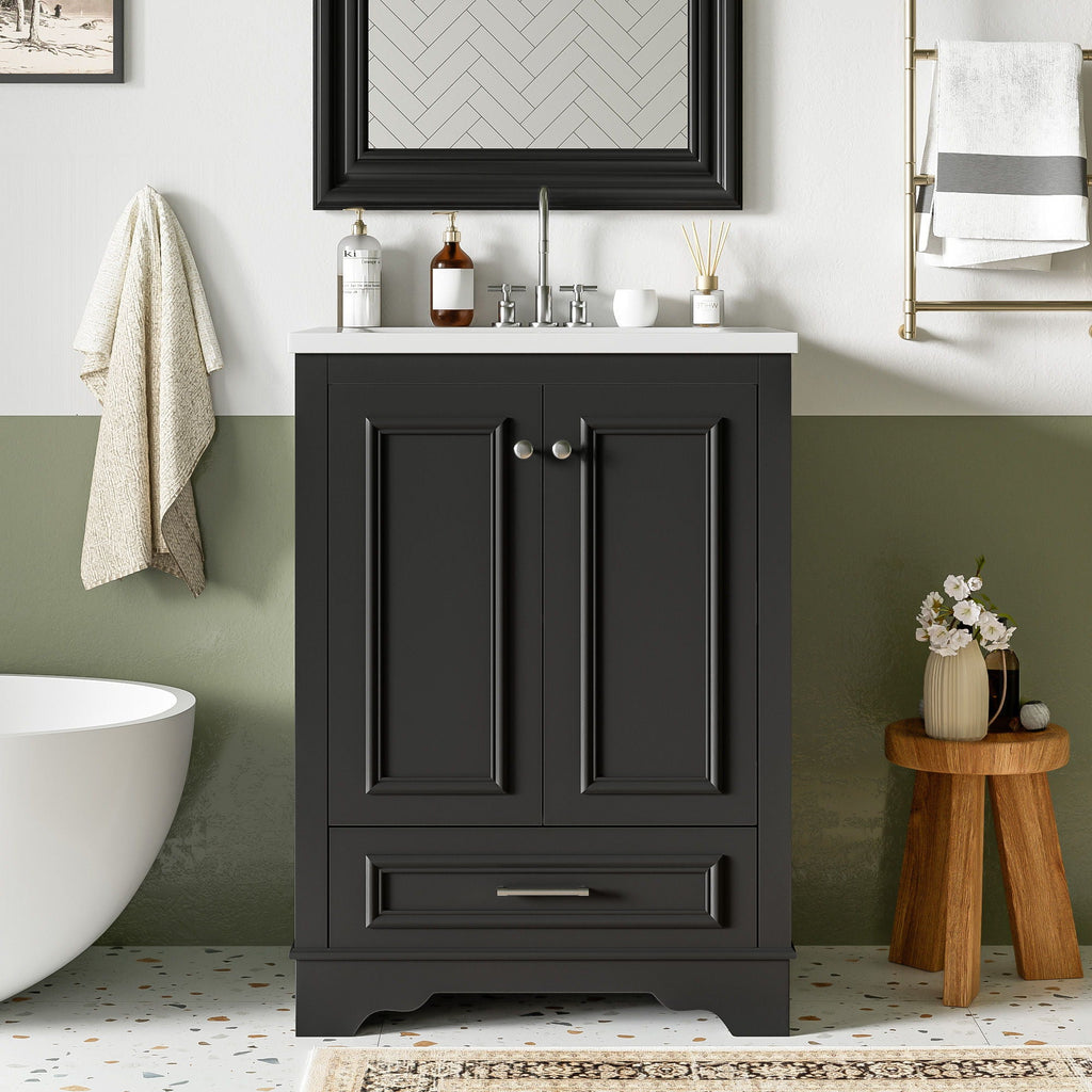 Modern Bathroom Vanity with Ceramic Sink Combo and Storage Cabinet - Multiple Colors