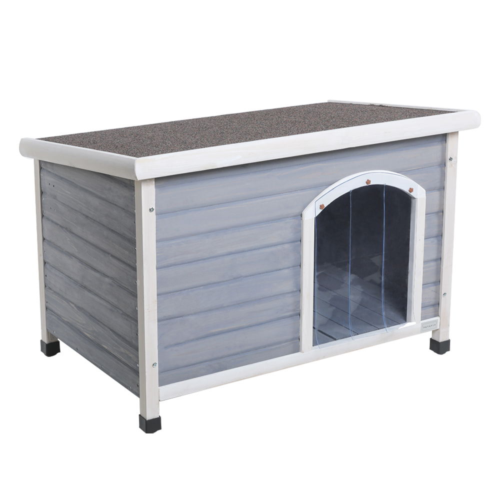 Medium Wooden Outdoor Dog House with Waterproof Roof and Elevated Floor - Dark Gray or Dark Red