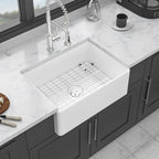 Farmhouse Ceramic Apron Front Single Bowl Kitchen Sink with Durable Design - White or Black