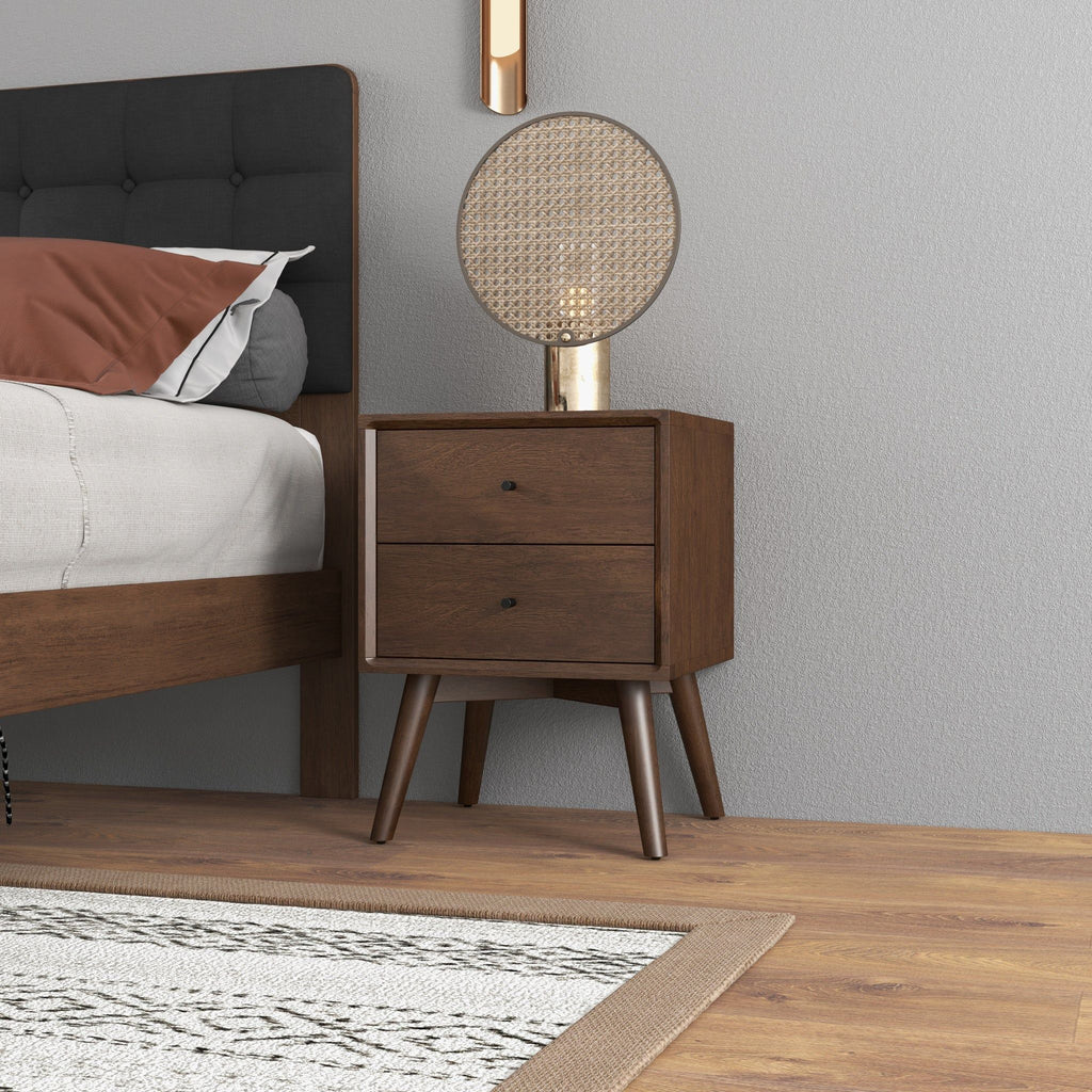 Mid-Century Modern Night Stand with 2 Drawers - Dark Brown or White