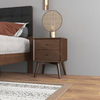 Mid-Century Modern Night Stand with 2 Drawers - Dark Brown or White