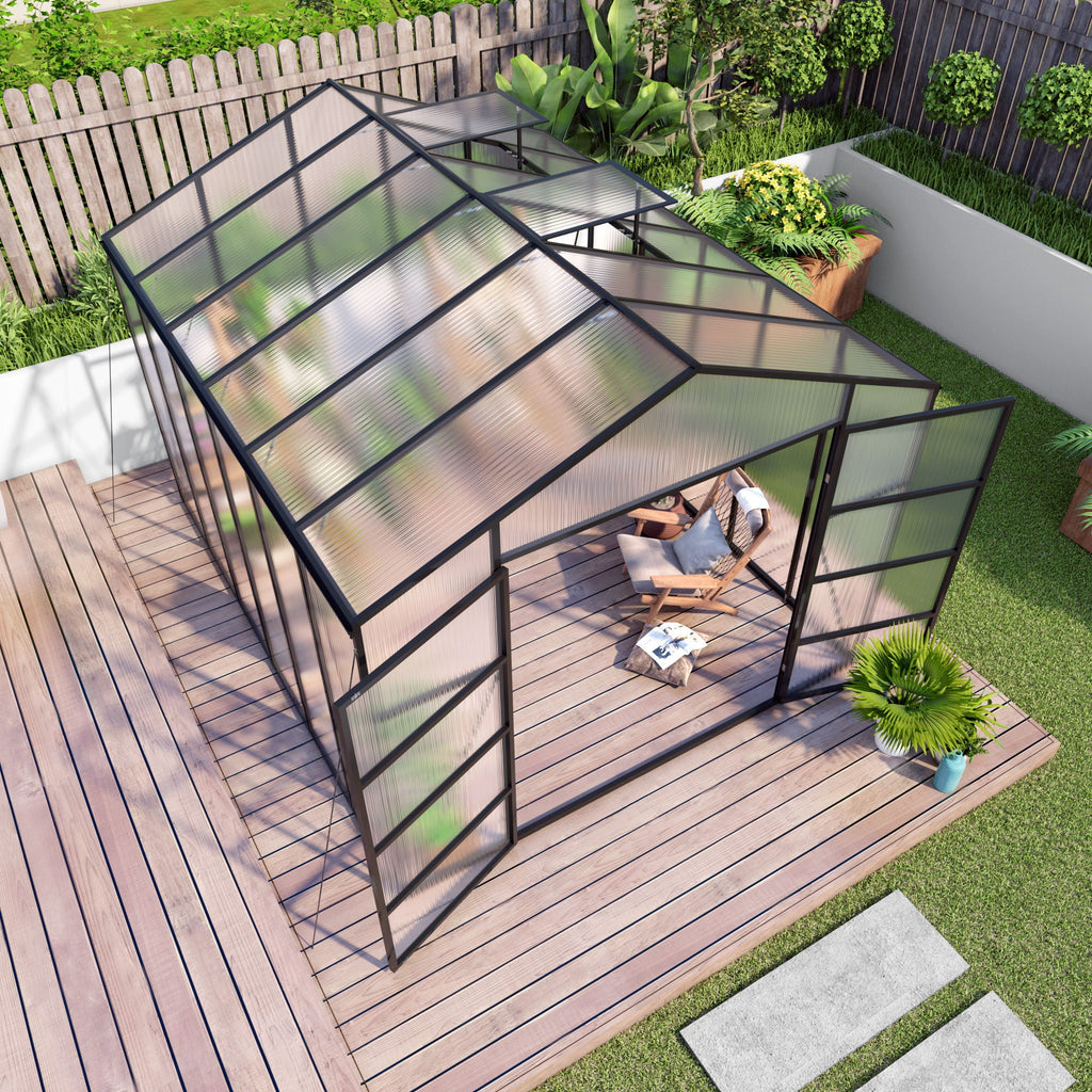 Gain Height Windproof Greenhouse with Heavy-Duty Frame - Black