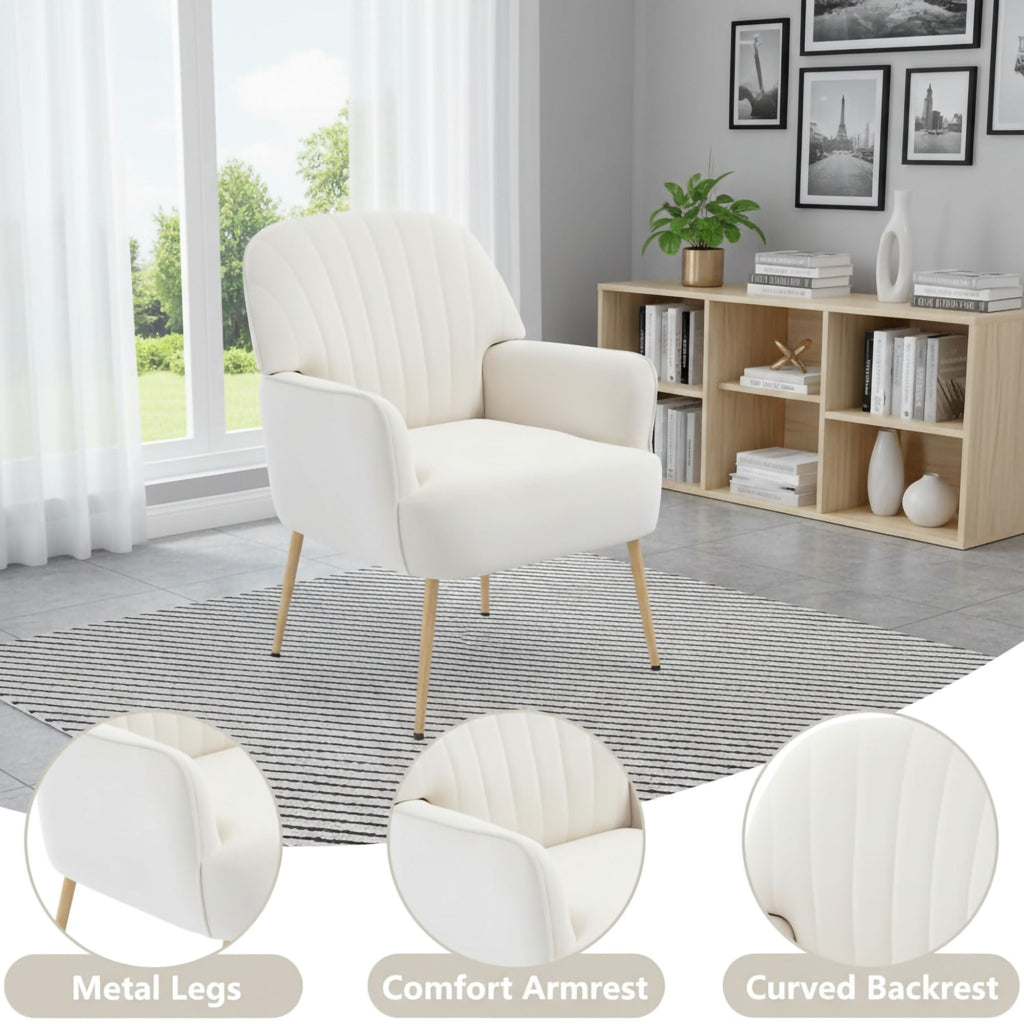 Upholstered Accent Armchair with Shell-Shaped Design - Multiple Colors