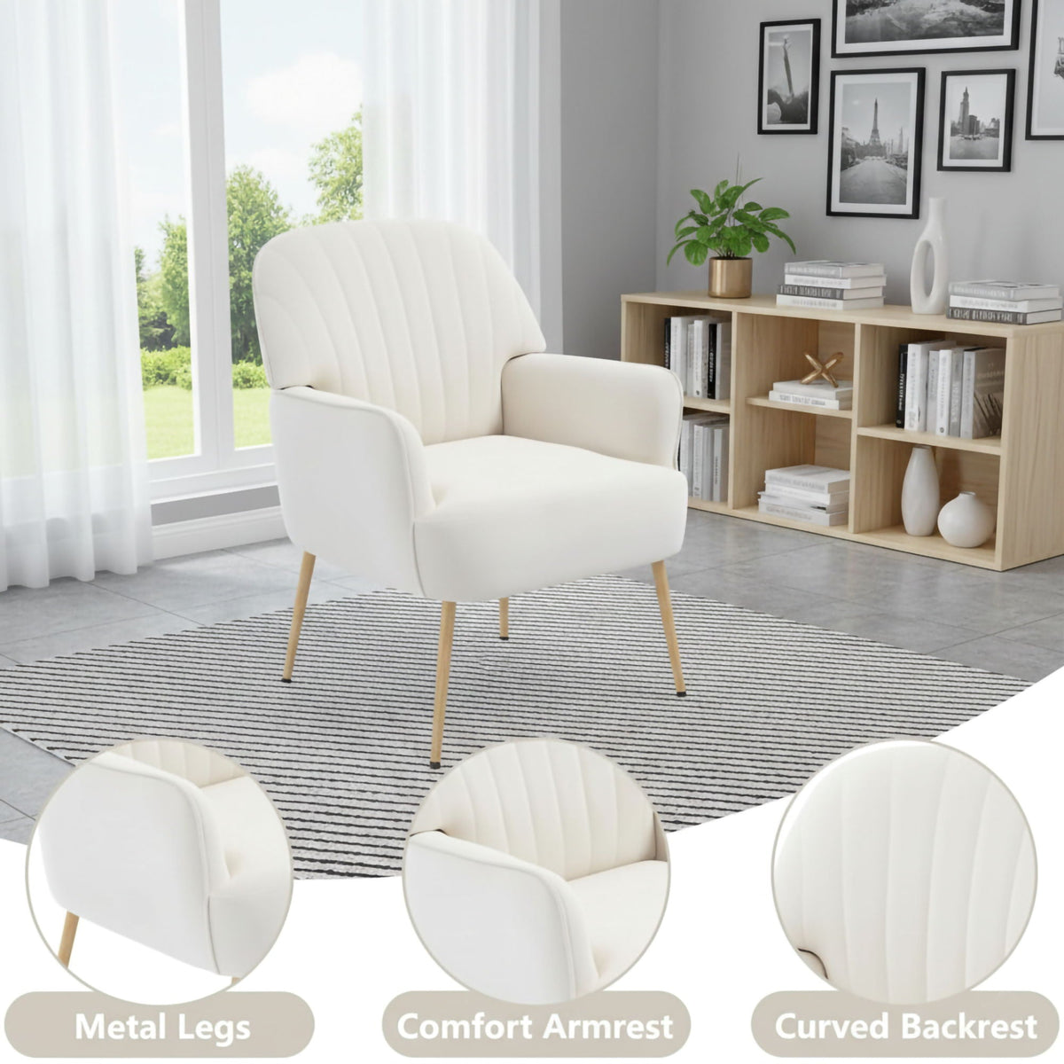 Upholstered Accent Armchair with Shell-Shaped Design - Multiple Colors