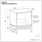 Walnut Brown Nightstand with Drawer and Open Storage - Solid Rubberwood