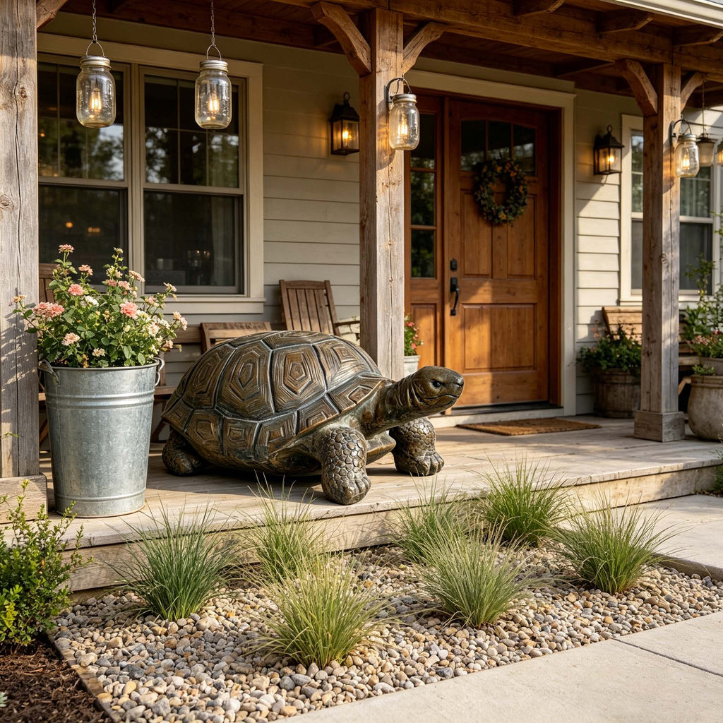 Realistic Tortoise Figurine with Weather-Resistant Resin - Brown