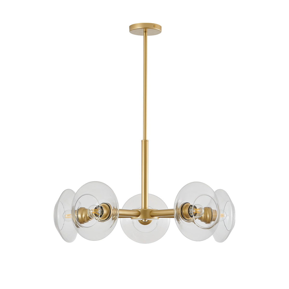Modern Gold 5-Light Sputnik Chandelier with Clear Glass Shades - 26"