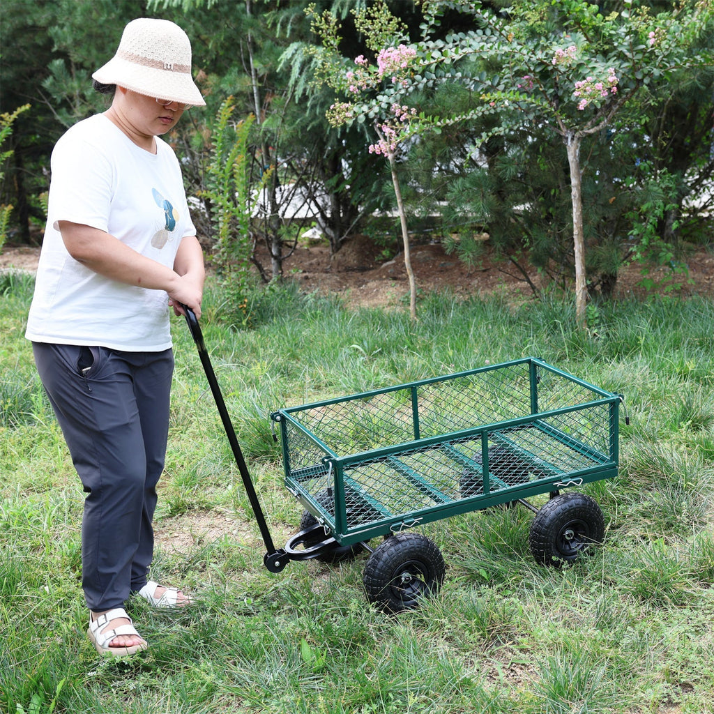 Green Outdoor Wagon Cart with Foldable Steel Frame - 550 lb Capacity