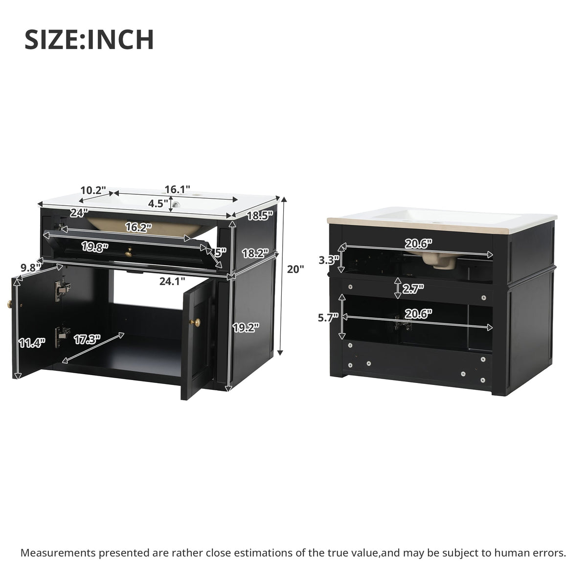 24" Wall Mounted Modern Bathroom Vanity