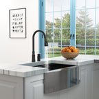 Matte Black Kitchen Sink Faucet with Pull Down Sprayer - Lead-Free Brass