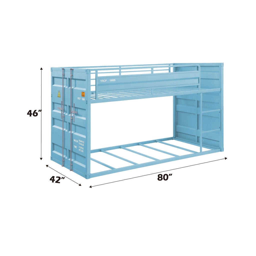 Metal Twin Over Twin Bunk Bed with Safety Guardrail - Light Blue or Red