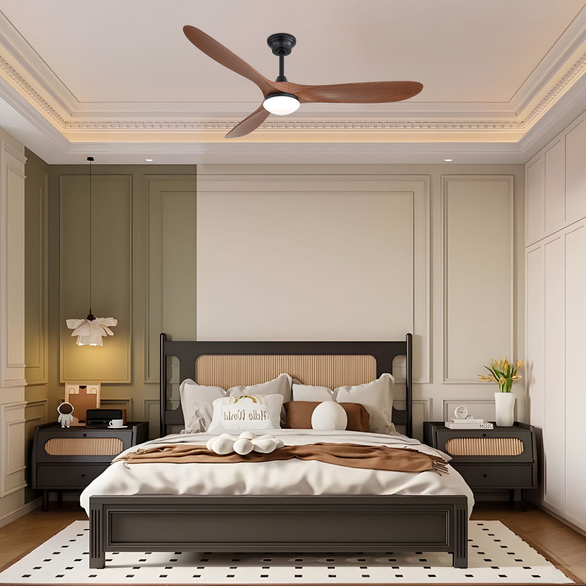 Smart Ceiling Fan with Lights and Quiet DC Motor - Light Brown, Black, or Dark Brown
