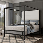 Canopy Bed With Tall Upholstered Headboard - 4 Poster Frame - Gold or Black