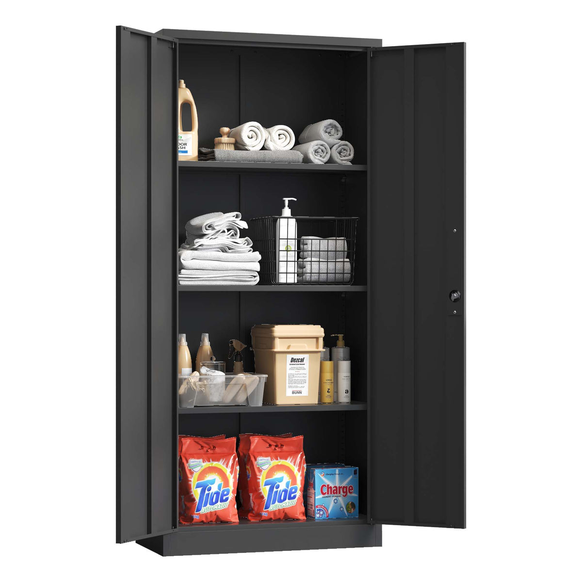 Heavy Metal Garage Storage Cabinet with Locking Doors - Black or White