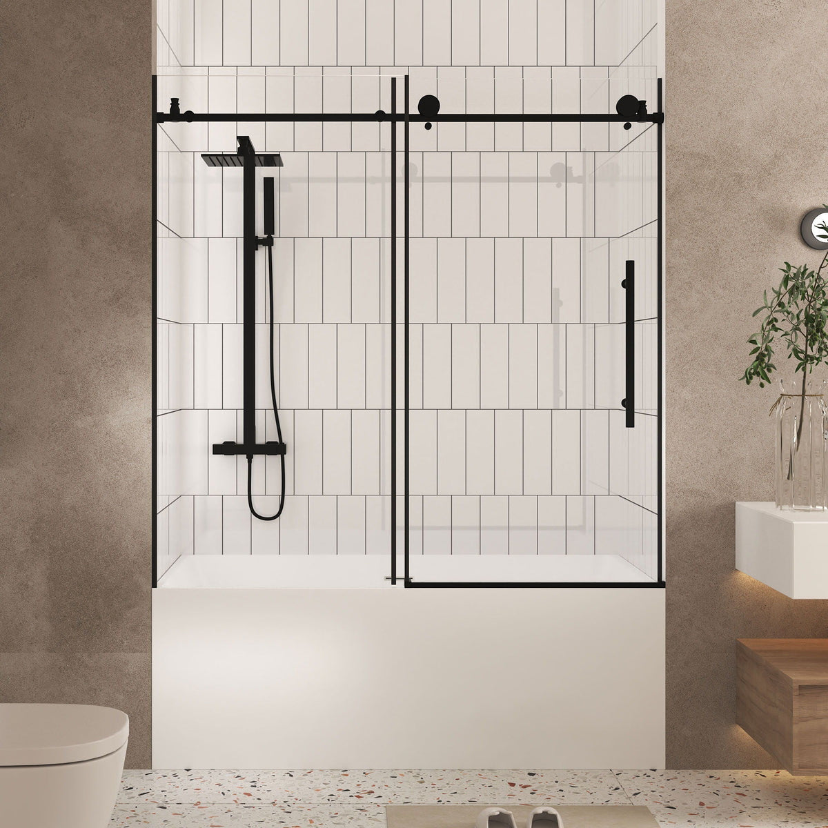 Frameless Shower Door with Tempered Glass - Black