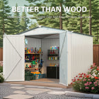 Outdoor Garden Storage Shed with Lockable Doors and Window - White / Gray