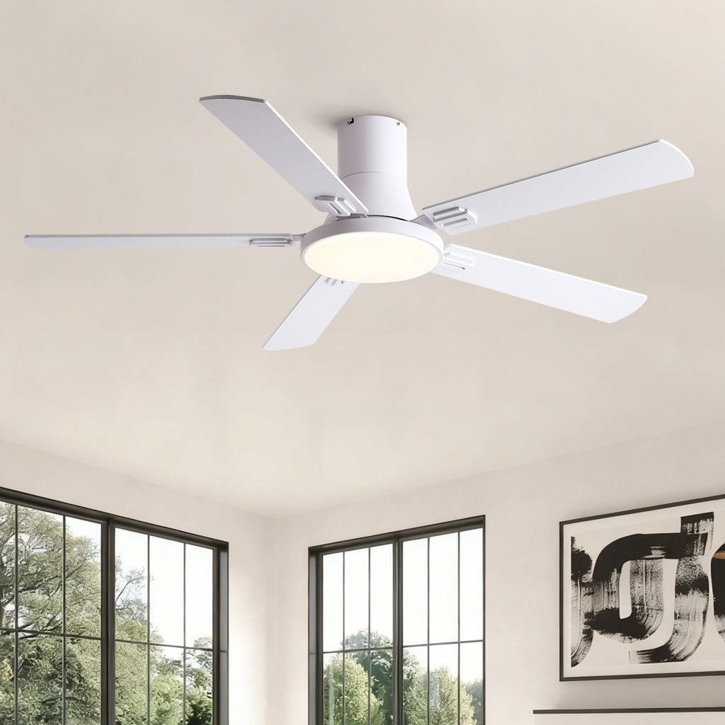 Flush Mount Ceiling Fan with LED Light and Remote Control - Black, White, Pearl Silver