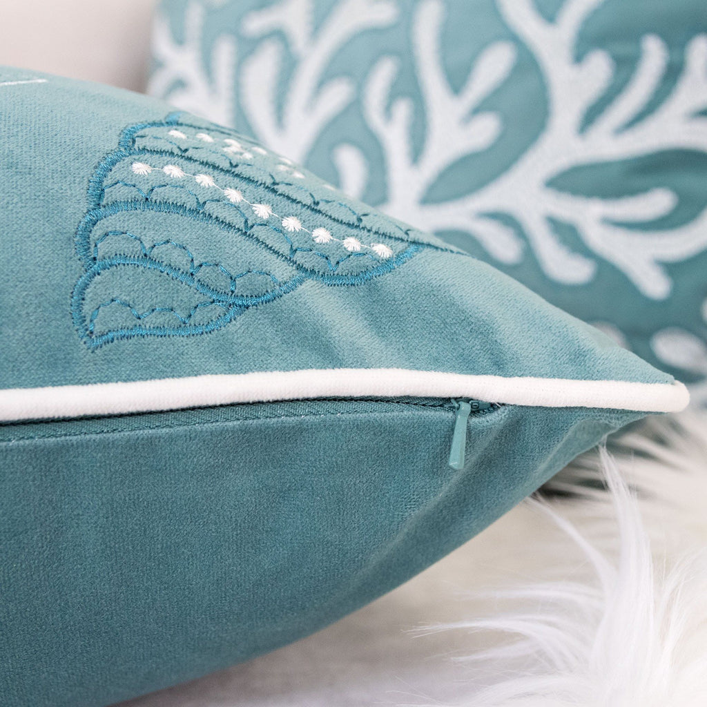 Seashells Pillow Cover with Hidden Zipper - Blue or Light Blue