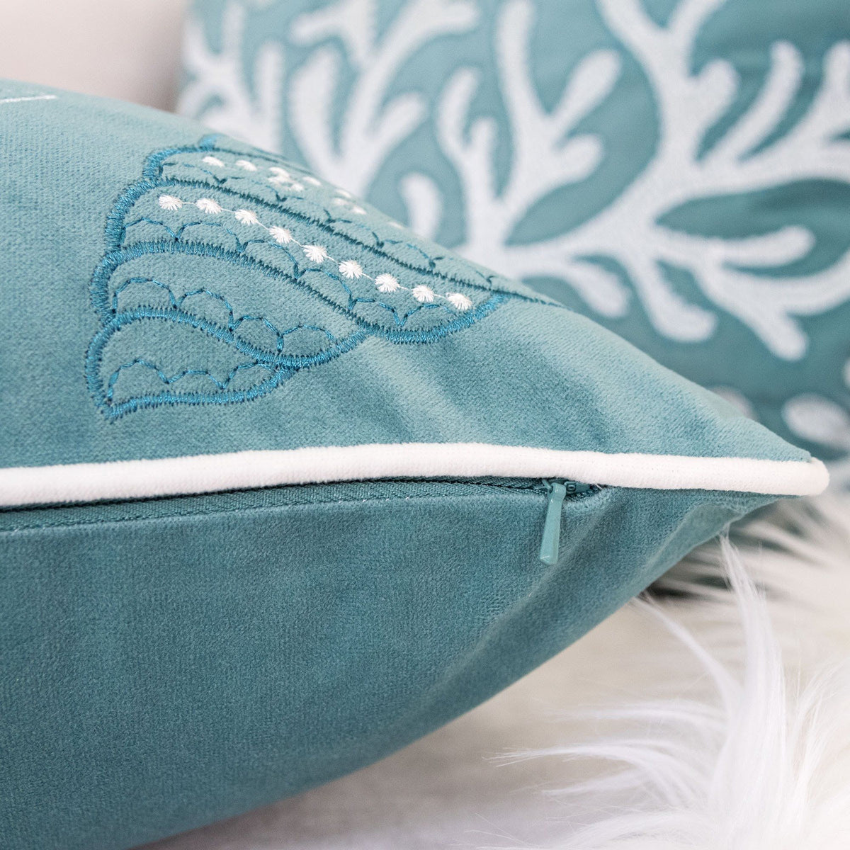 Seashells Pillow Cover with Hidden Zipper - Blue or Light Blue