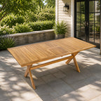 Acacia Wood Telescopic Outdoor Dining Table with Adjustable Length - Teak Finish