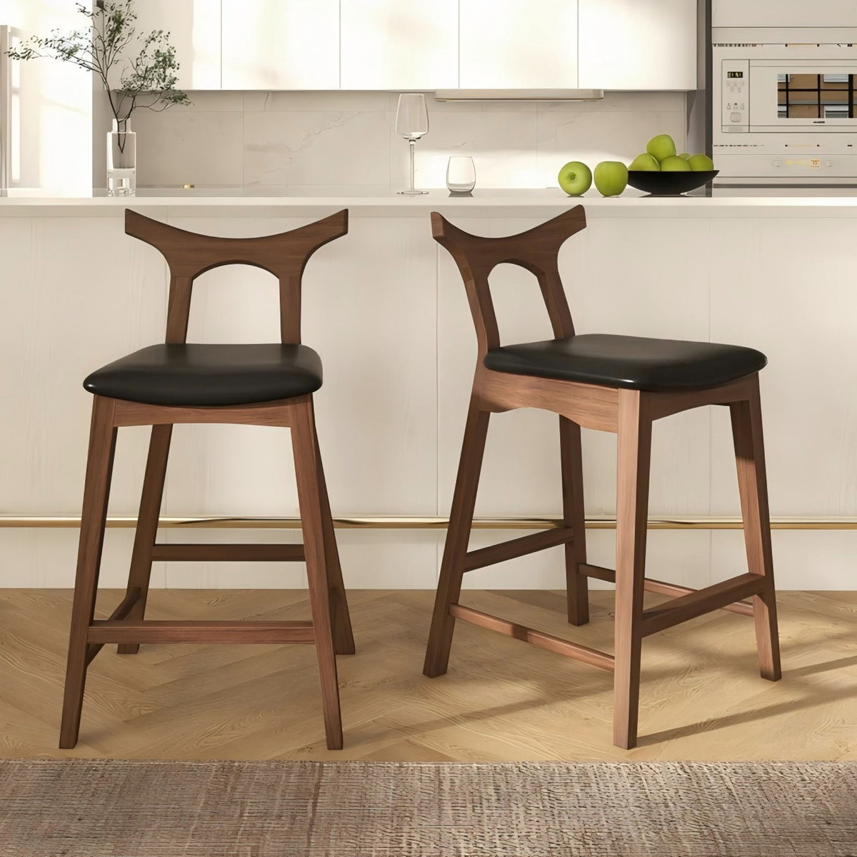 Upholstered Square Bar Chair Set with Solid Wood Frame - Dark Gray or Black