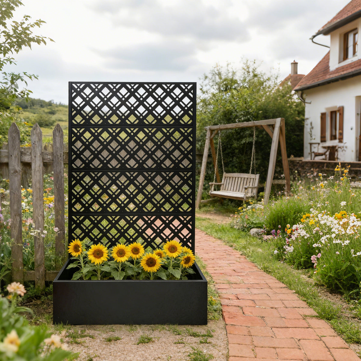 Metal Planter Raised Garden Bed with Trellis - Iron