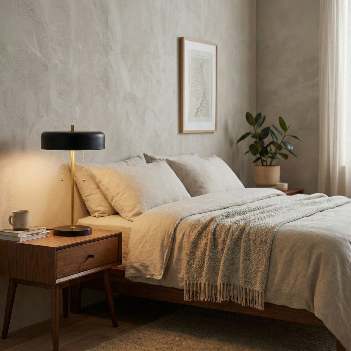 Nordic Creative Desk Bedside Table Lamp with Drum Shade - Black