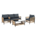 Patio 4-Piece Wicker Sofa Set with Grey Cushions - Brown