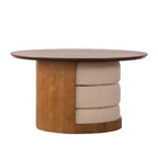 31.5" Round Wood Coffee Table with 3 Teddy Fabric Nesting Stools - Walnut