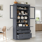 Freestanding Kitchen Pantry Cabinet with Power Outlet – Grey or White