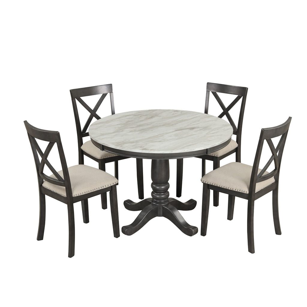 5-Piece Solid Wood Dining Set — White or Dark Gray