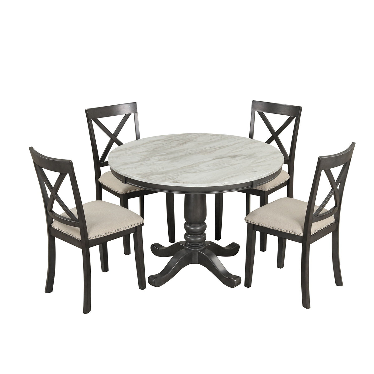 5-Piece Solid Wood Dining Set — White or Dark Gray