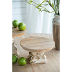 Cream & Brown Cake Stand with Magnesium Base - 9.5" W x 9.5" D x 5.3" H