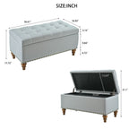 Upholstered Ottoman with Storage and Rivet Trim - Fabric, Beige or Gray