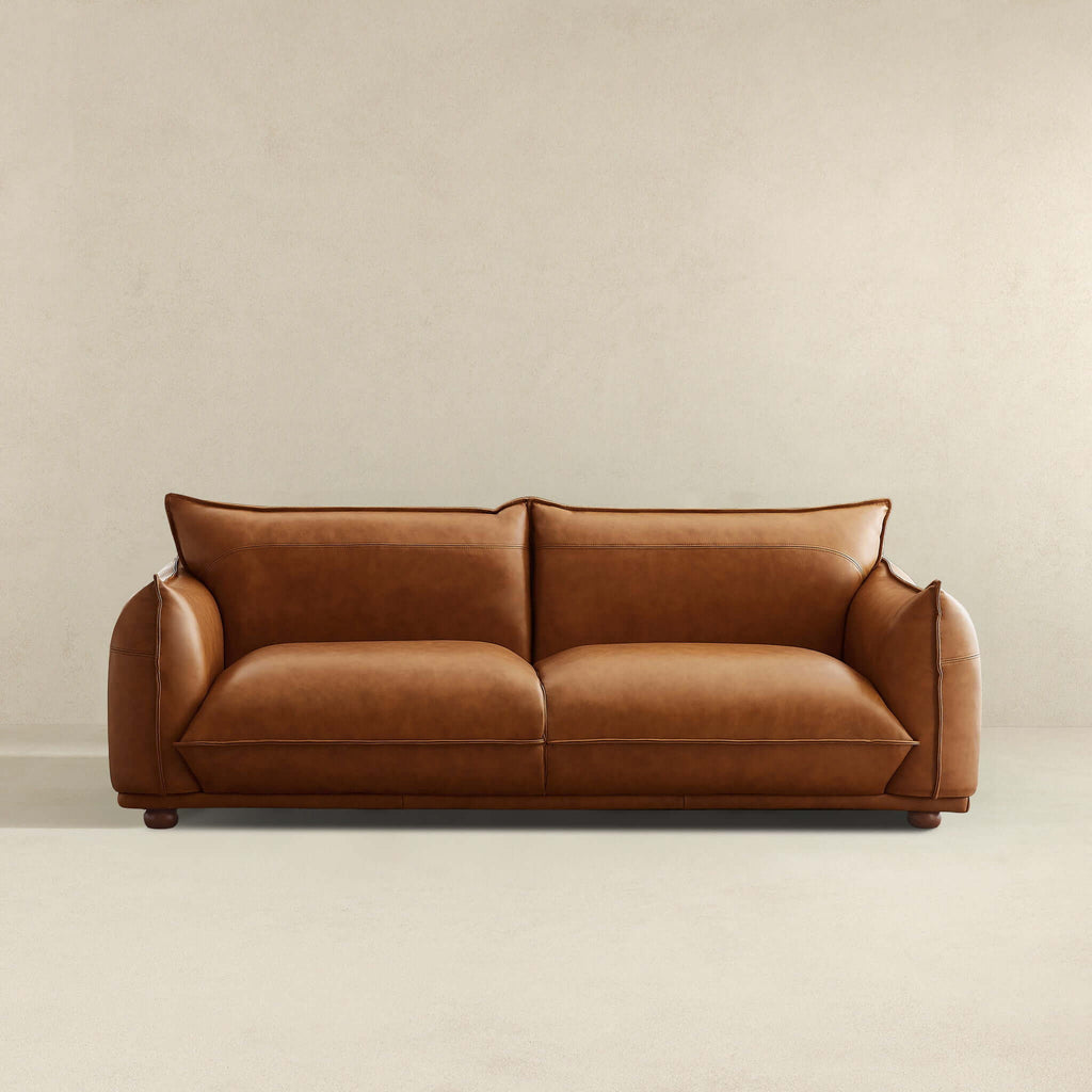 Mid-Century Modern Luxury Sofa with Tufted Design - Light Brown or White