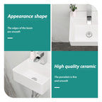 Ceramic Rectangle Wall Mount Bathroom Sink with Single Faucet Hole - White