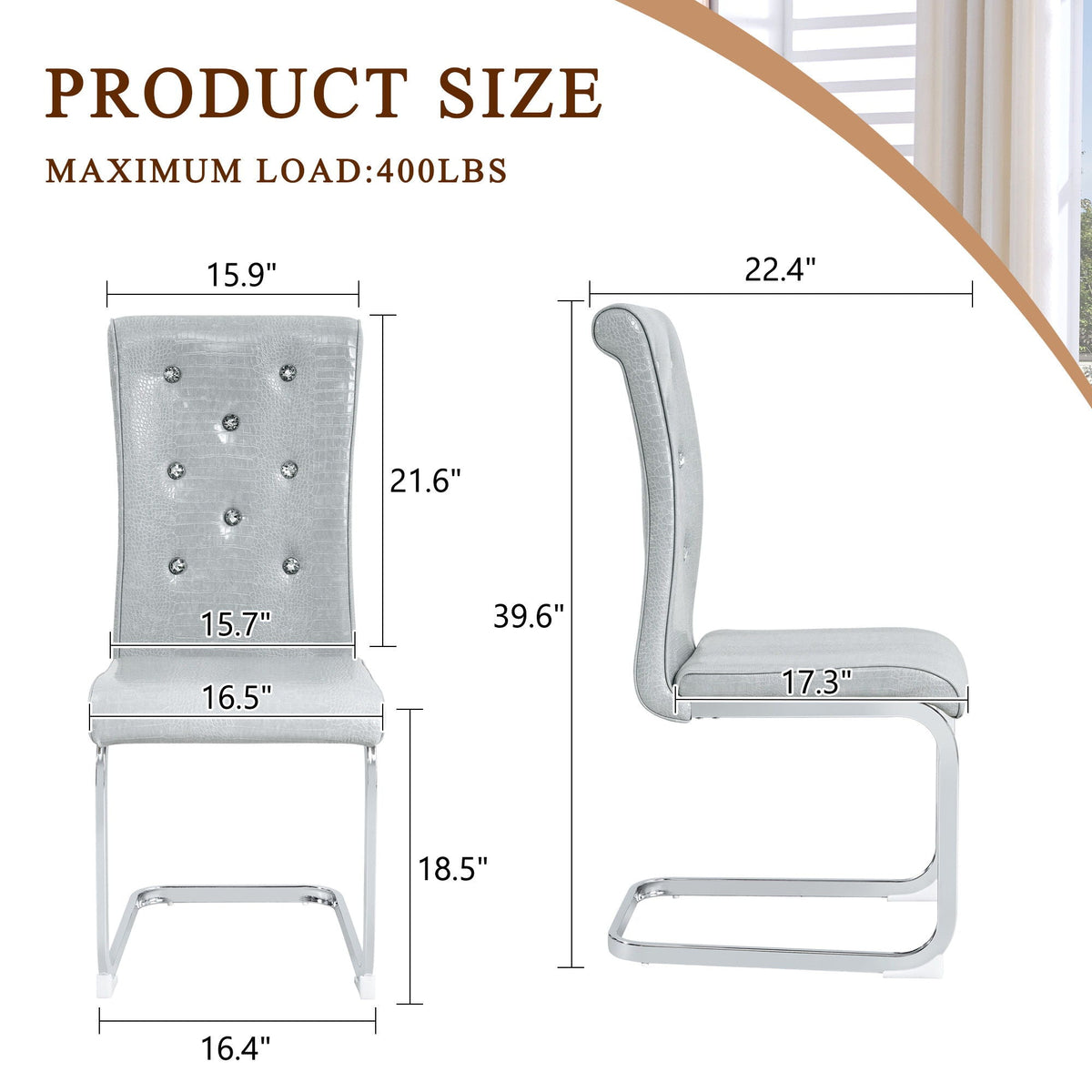 Elegant Design Upholstered Dining Chairs with Crystal Details - Multiple Colors