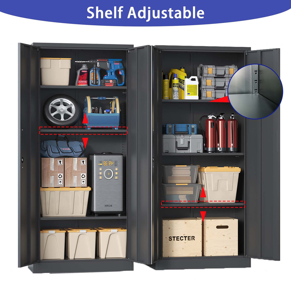 Heavy Metal Garage Storage Cabinet with Locking Doors - Black or White