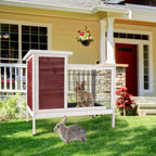 Two Tier Wooden Rabbit Cage with Leak-Proof Plastic Tray – Dark Gray or Red