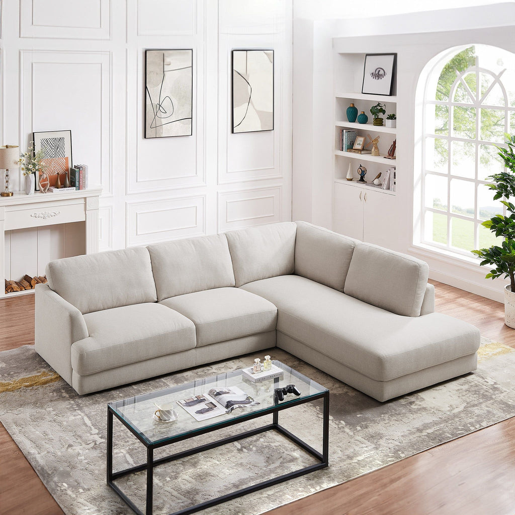 Comfortable Cozy Sectional Sofa with Solid Wood Frame - Pearl Silver or Dark Gray