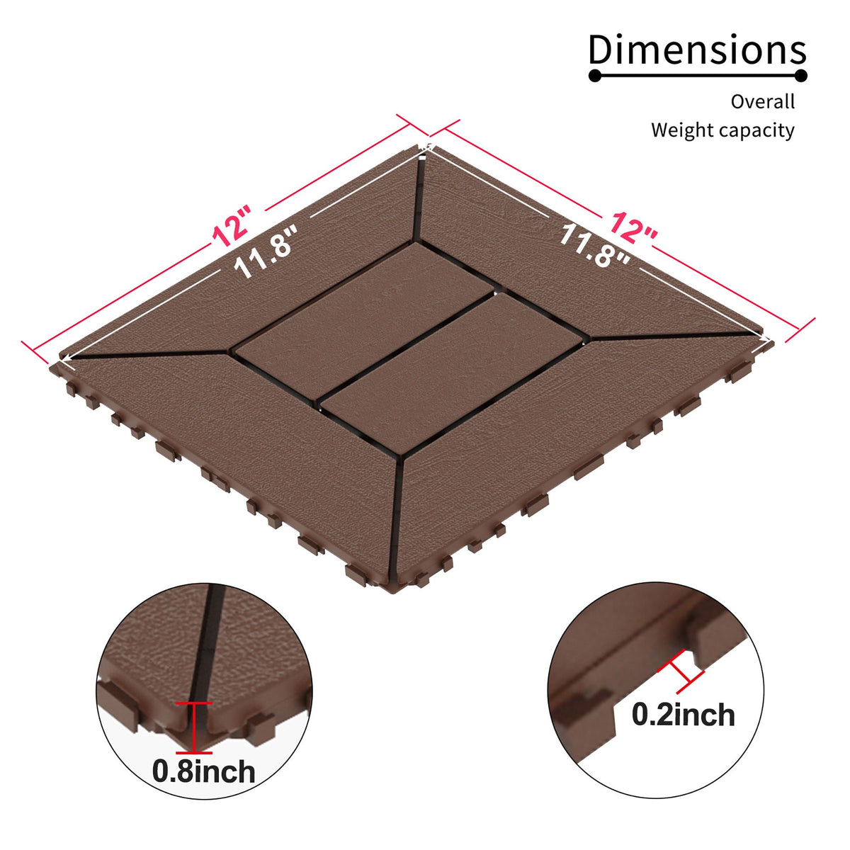 Interlocking Deck Tiles with Easy DIY Installation - Dark Gray or Dark Brown