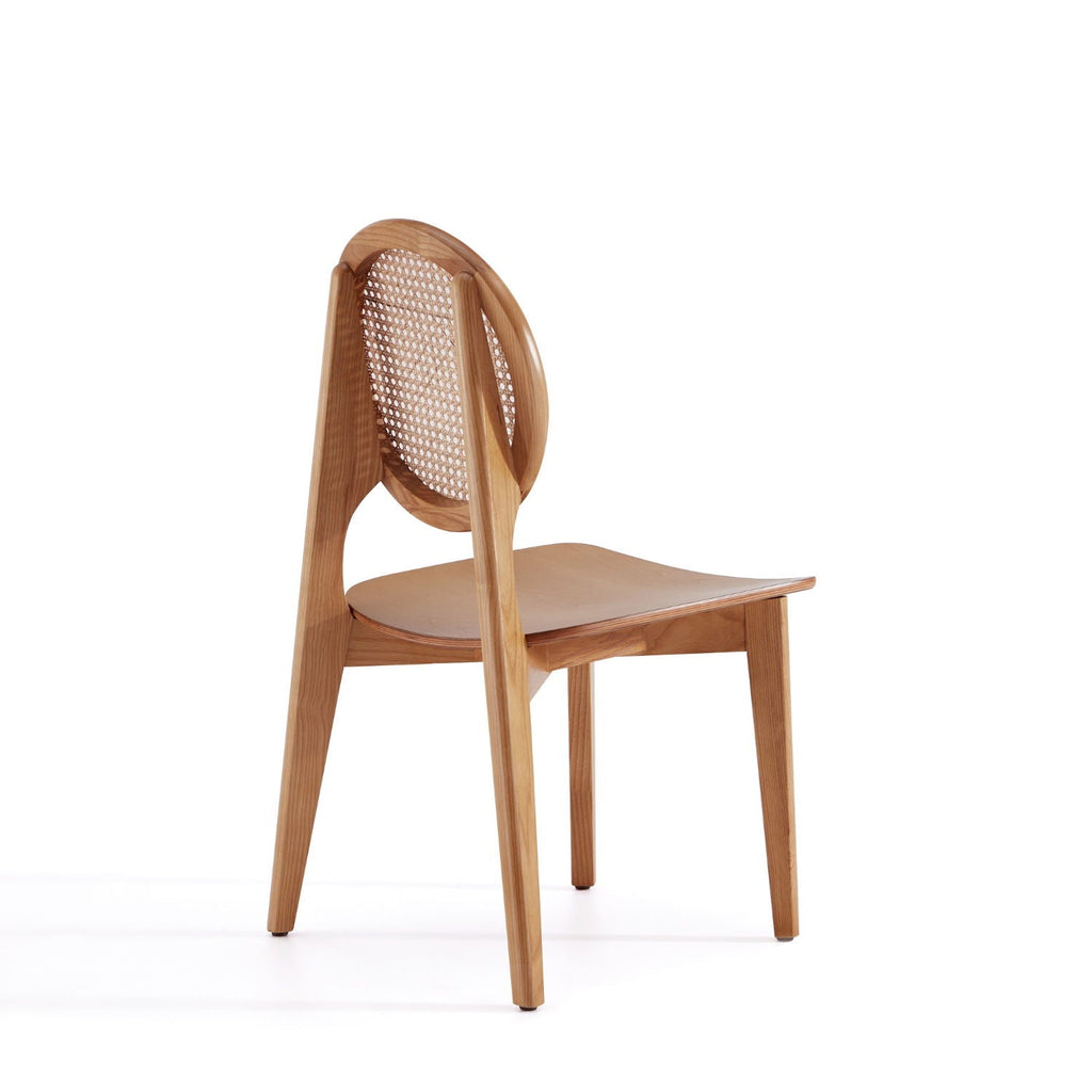 Rattan Cane Backrest Dining Chair Set with Solid Wood Frame - Black or Light Brown